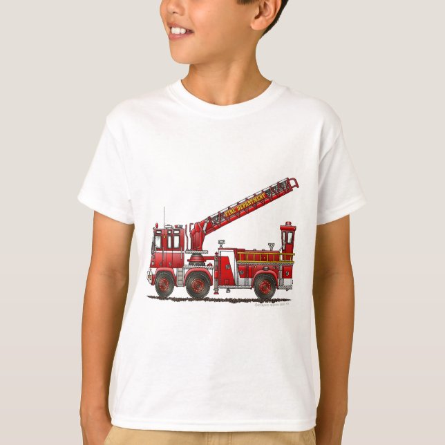 T-shirts Carro de bombeiros de gancho e de escada (Frente)