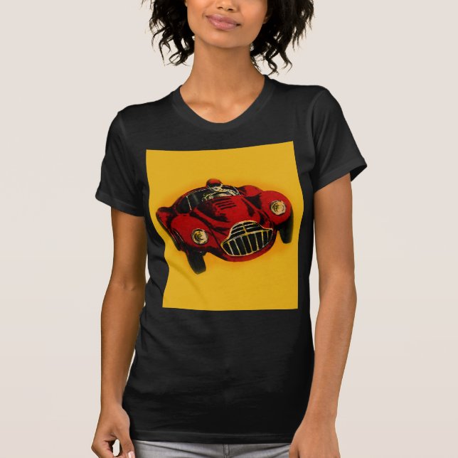 T-shirts Carro de Corrida Automática Antigo Amarelo Vermelh (Frente)