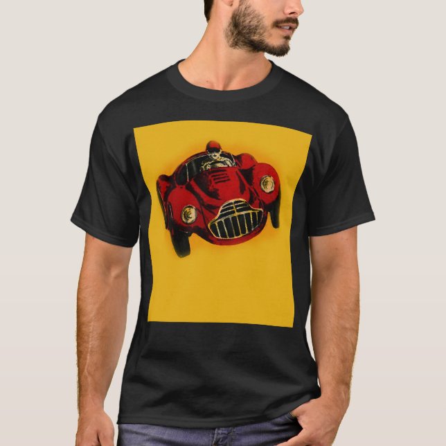 T-shirts Carro de Corrida Automática Antigo Amarelo Vermelh (Frente)