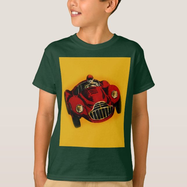 T-shirts Carro de Corrida Automática Antigo Amarelo Vermelh (Frente)