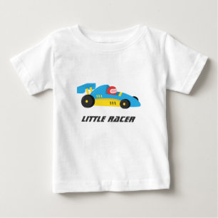 T-shirts Carro de Corrida Azul Fofo para o Pequeno Piloto