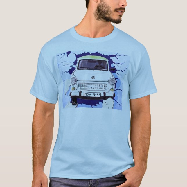 T-shirts Carro de Trabant, azul pálido, muro de Berlim (Frente)