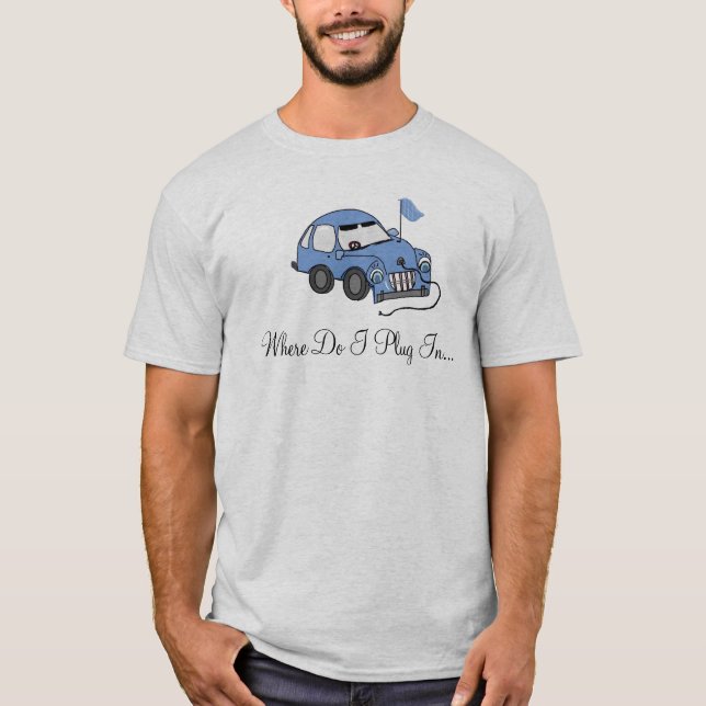 T-shirts Carro Elétrico - onde eu conecto? (Frente)