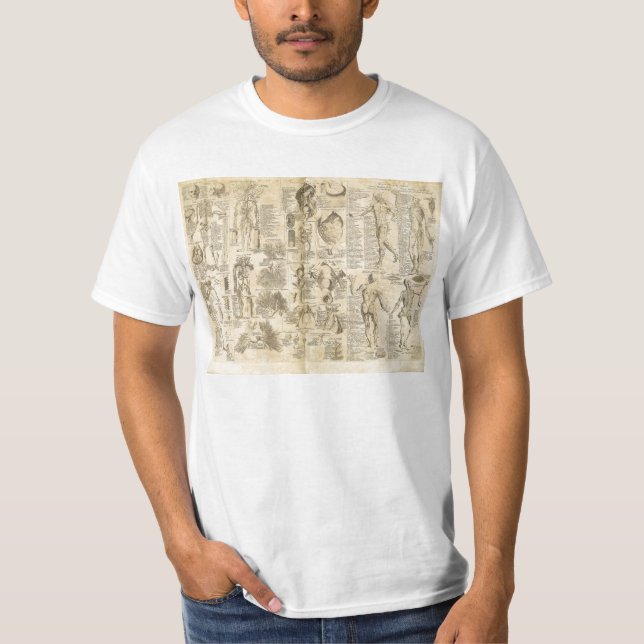 T-shirts Carta anatômica de Cyclopaedia 1728 (Frente)