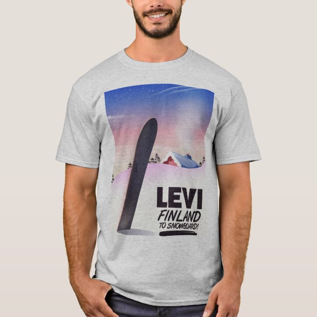 T-shirts Cartaz de viagem de snowboarding na Finlândia Levi (Frente)