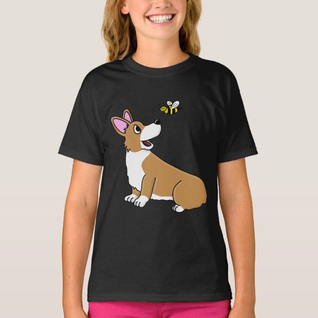 T-shirts Cartoon Corgi Bee Girl Ringer TSirt (Frente)
