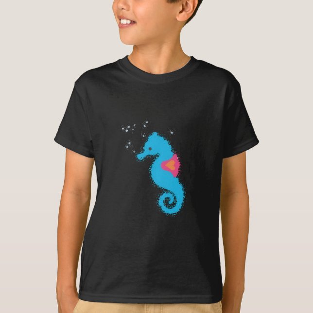 T-shirts Cartoon de cavalo azul (Frente)