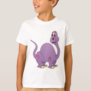 T-shirts Cartoon de Dinossauro Púrpura do Pescoço Longo