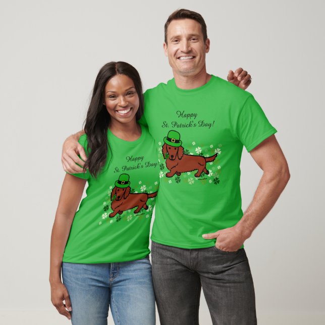T-shirts Cartoon do Patrick Day Dachshund 2 (Unissex)