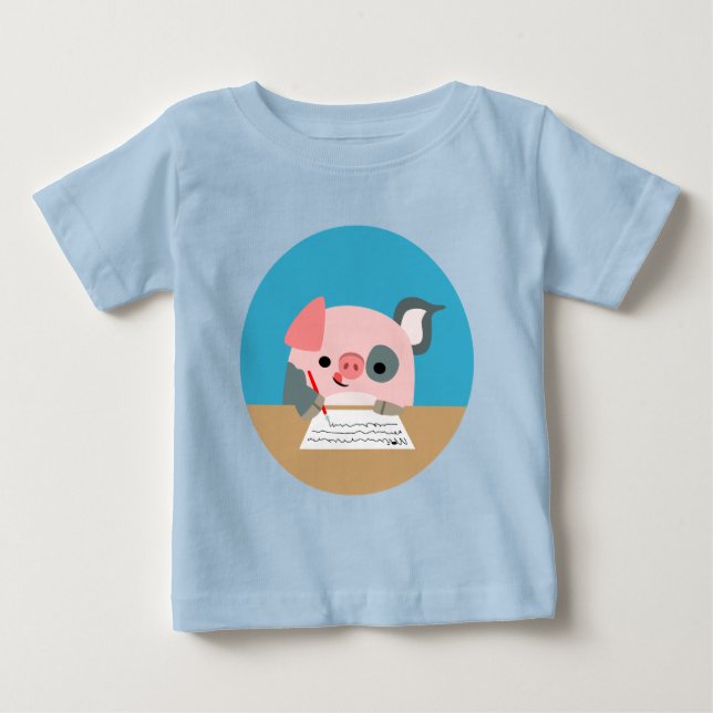 T-shirts Cartoon Escrevendo Porco Roupa (Frente)