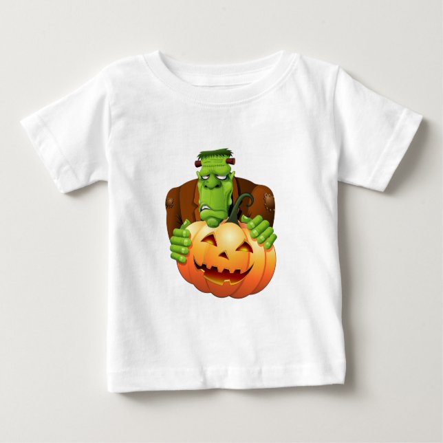 T-shirts Cartoon Frankenstein Monster com Pumpkin (Frente)