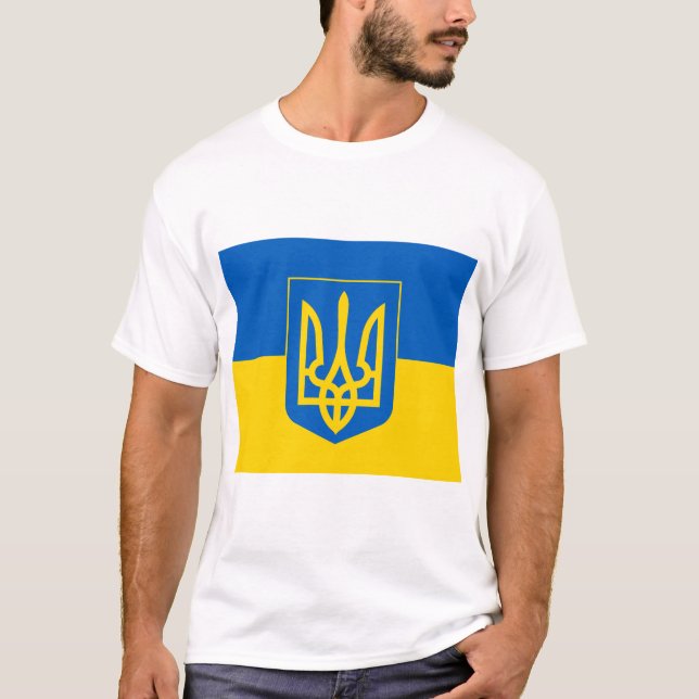 T-shirts Casaco de armas e bandeira da UCRÂNIA (Frente)