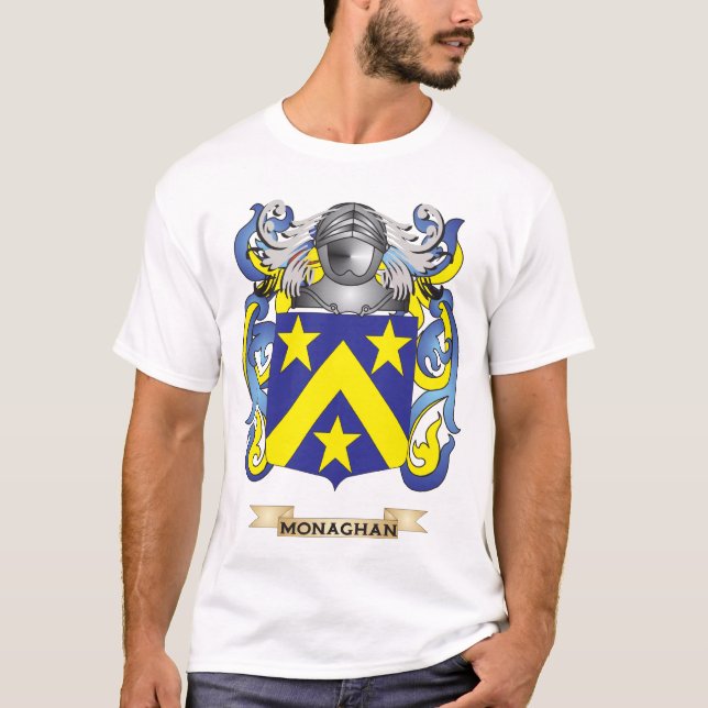 T-shirts Casaco de Armas Monaghan (Crest Familiar) (Frente)