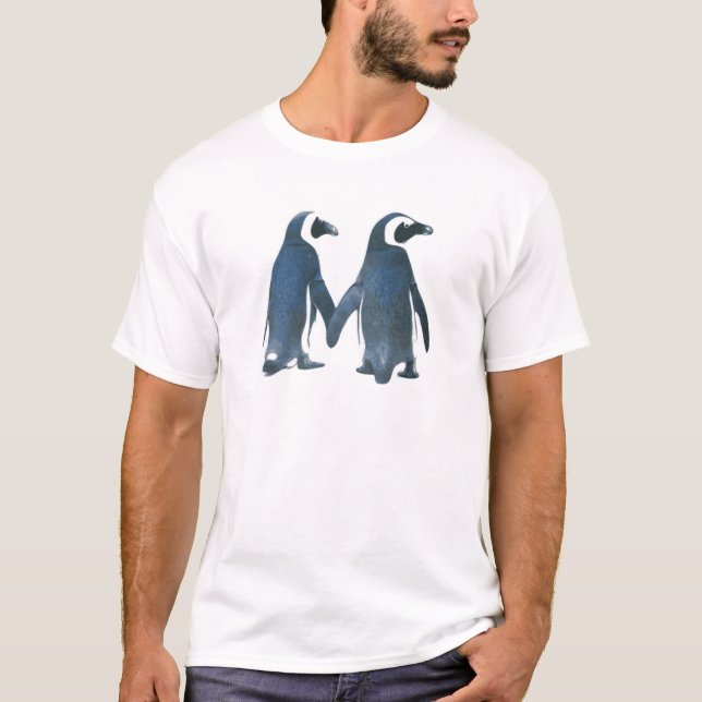 T-shirts Casal do pinguim que guardara as mãos (Frente)