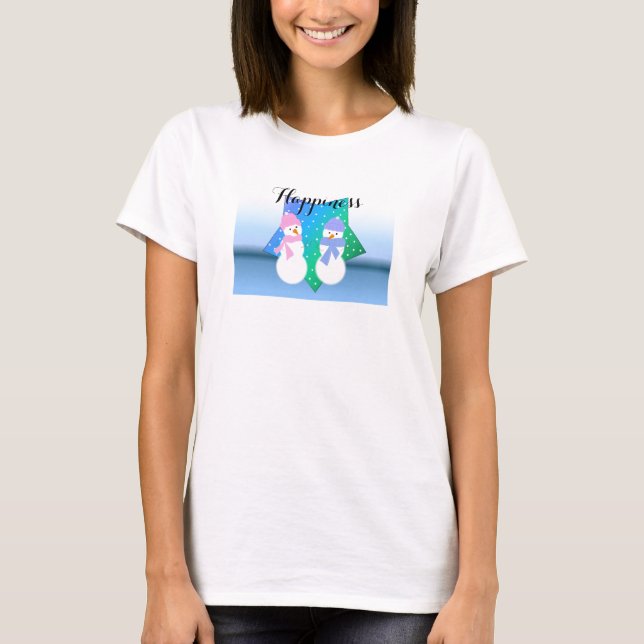 T-shirts Casal Feliz de Bonecos de Neve (Frente)