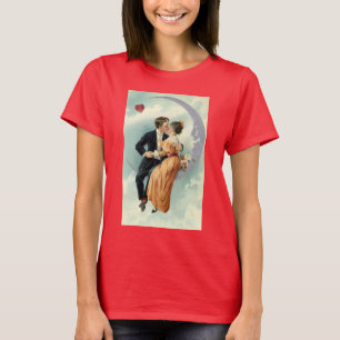 T-shirts Casal Vitoriano Antigo se Beija em uma Lua Crescen