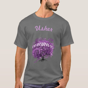 T-shirts Casamento com folhas de folhas de coração roxo rad