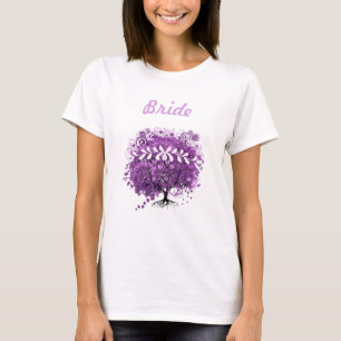 T-shirts Casamento com folhas de folhas de coração roxo rad
