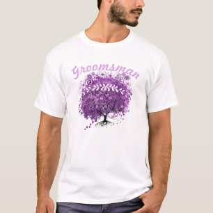 T-shirts Casamento com folhas de padrinho de casamento roxo
