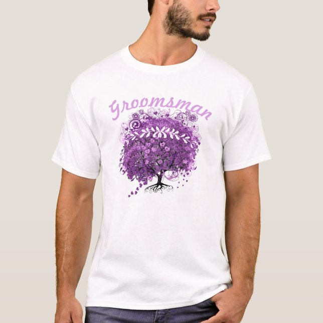 T-shirts Casamento com folhas de padrinho de casamento roxo (Frente)