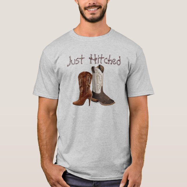 T-shirts casamento entre botas de cowboy ocidentais (Frente)