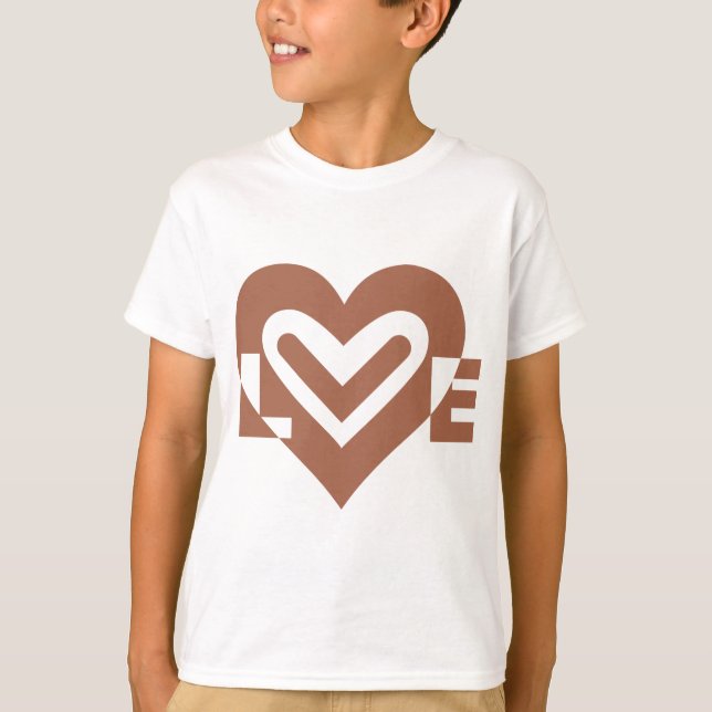 T-shirts Castanho de Chocolate Gráfico de Amor (Frente)
