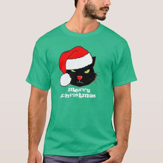 T-shirts Cat. Santa Hat Personalizável (Frente)