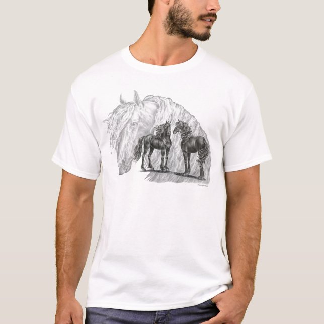 T-shirts Caudas de Manchas de Cavalo Frísia Preto (Frente)