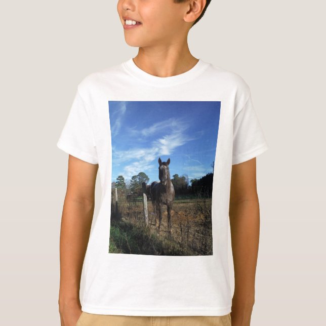 T-shirts Cavalo castanho de chocolate em azul (Frente)