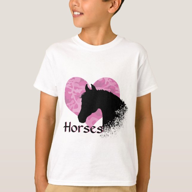 T-shirts Cavalo do Coração (camo rosa) (Frente)