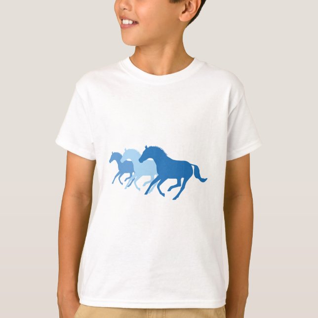T-shirts Cavalo em Execução (Azul) (Frente)
