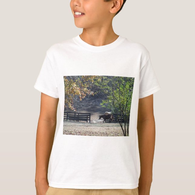 T-shirts Cavalo Marrom atravessando Cerca (Frente)