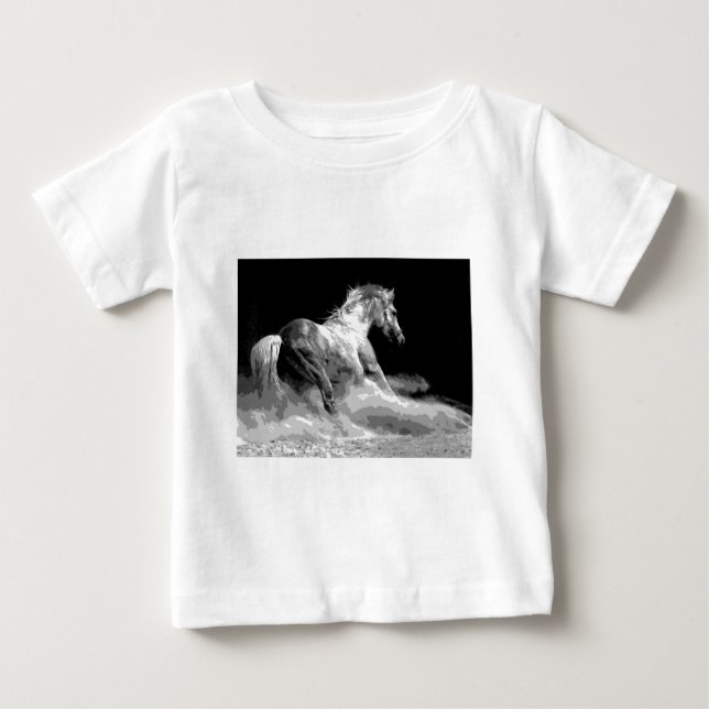 T-shirts Cavalo Preto e Branco em Ação (Frente)