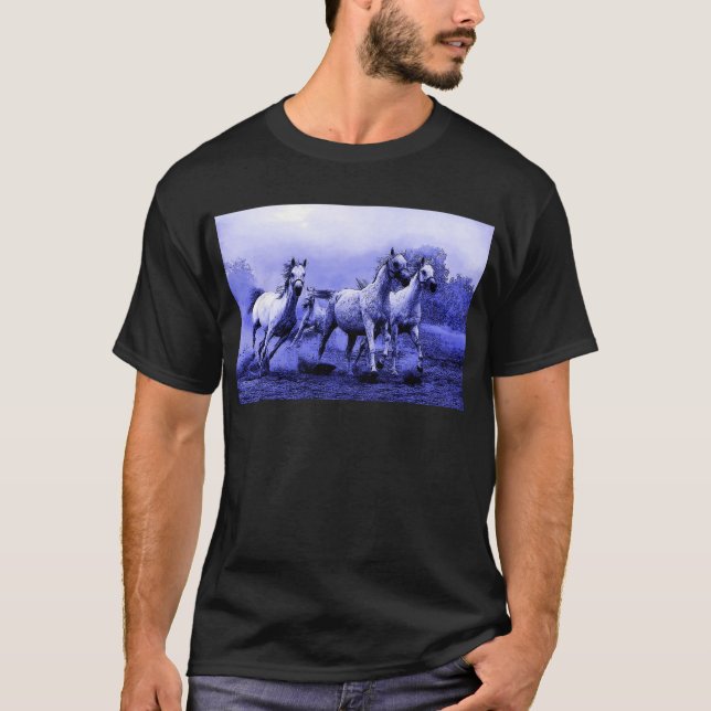 T-shirts Cavalos correndo e luz azul (Frente)