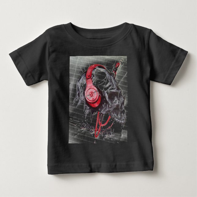 T-shirts Caveira com Fones de ouvido (Frente)