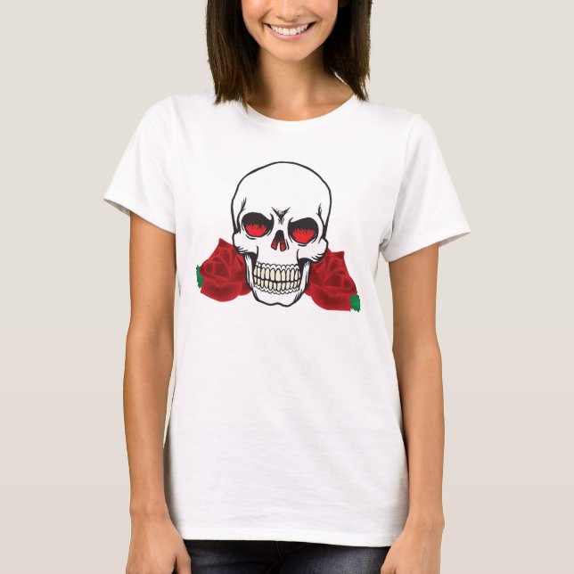 T-shirts Caveira com Rosa Tatuagem Design personalizável Ca (Frente)
