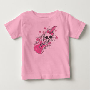 T-shirts Caveira Fofa com Guitarra Rosa