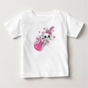 T-shirts Caveira Fofa com Guitarra Rosa