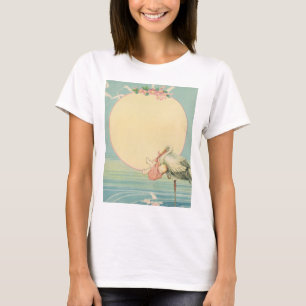 T-shirts Cegonha Vintage com Bebê Menina em Cobertor Rosa