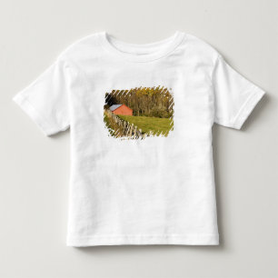 T-shirts Celeiro vermelho e fileira de cercas ao longo da B