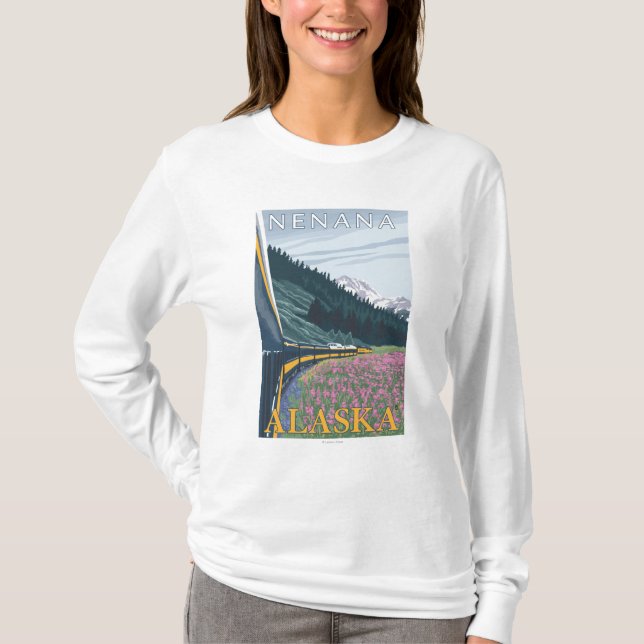 T-shirts Cena da estrada de ferro de Alaska - Nenana, (Frente)