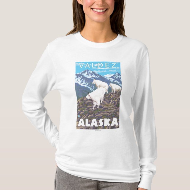 T-shirts Cena das cabras de montanha - Valdez, Alaska (Frente)