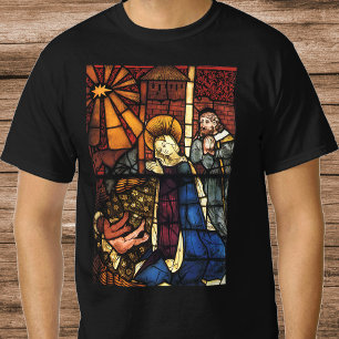 T-shirts Cena de Natal Vintage em Vidro Colorido