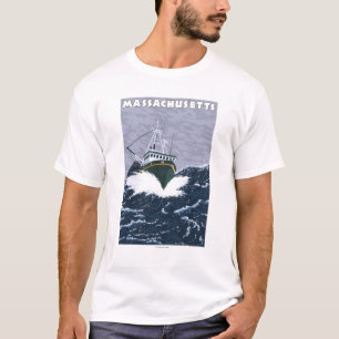 T-shirts Cena do barco de pesca de MassachusettsCrab