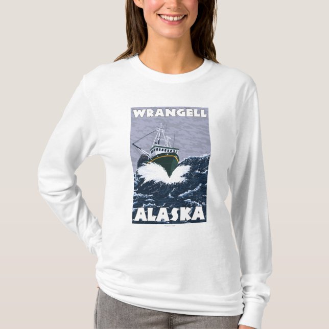 T-shirts Cena do barco de pesca - Wrangell, Alaska (Frente)