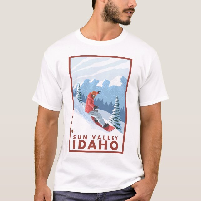 T-shirts Cena do Snowboarder - Sun Valley, Idaho (Frente)