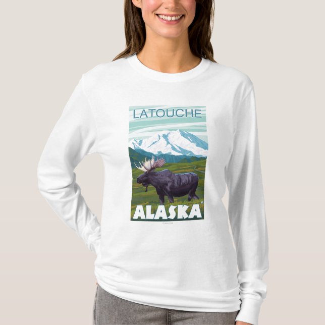 T-shirts Cena dos alces - Latouche, Alaska (Frente)