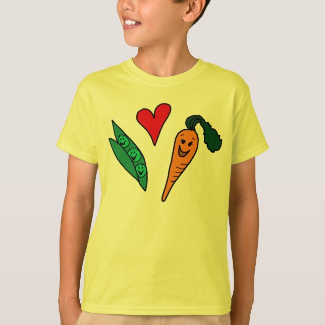 T-shirts Cenouras do amor das ervilhas, design verde e (Frente)