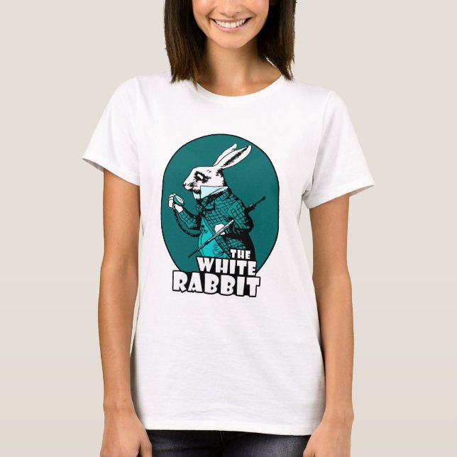 T-shirts Cerceta branca do logotipo do coelho (Frente)