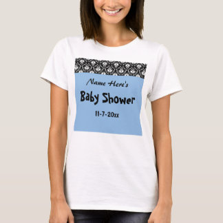 T-shirts Chá de fraldas azul, preto e branco
